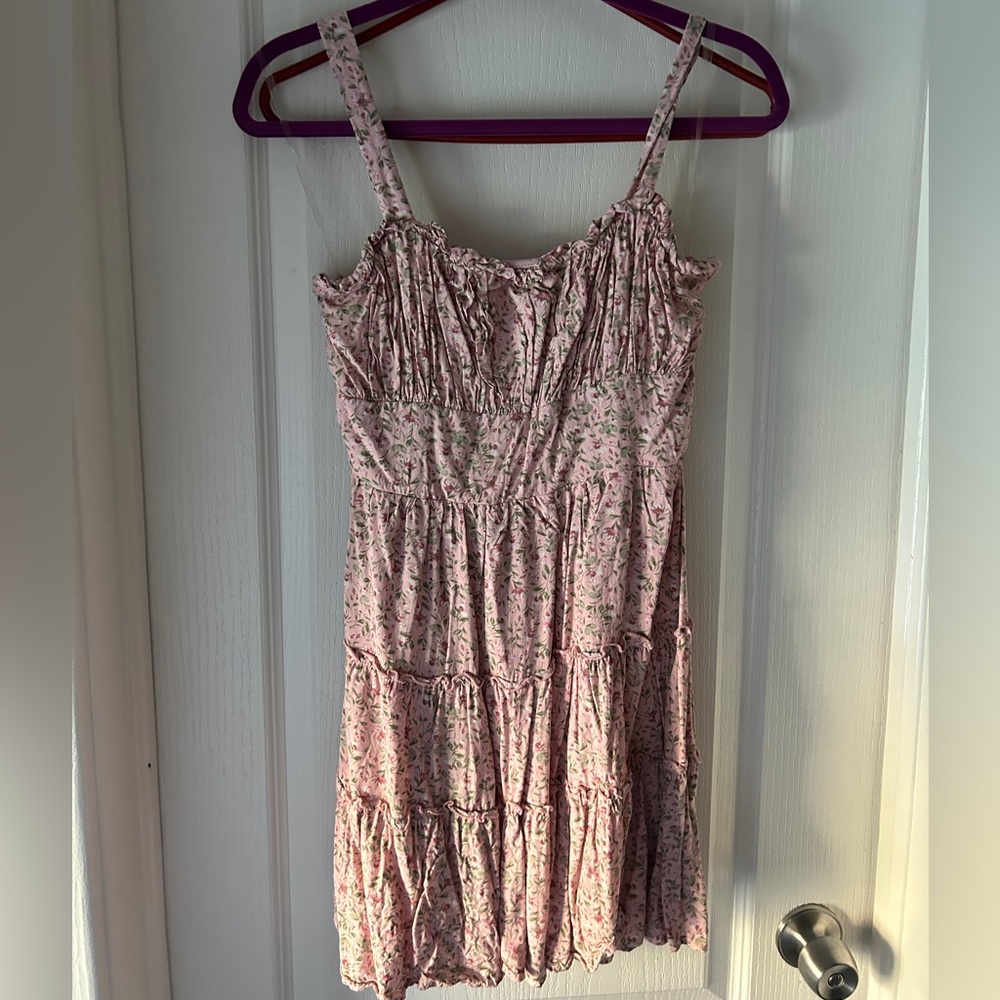 Pink floral ruffle mini dress